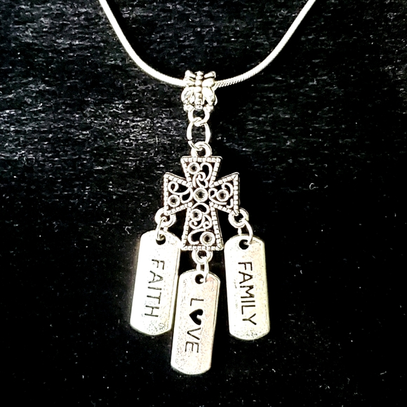 Faith Family Love 22" \ .925 Sterling Silver Neckl - Picture 3 of 3